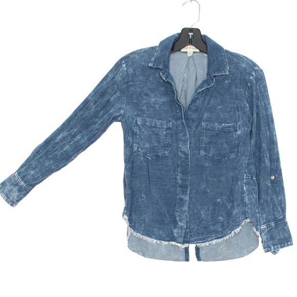 Cloth & Stone Womens Top Soft Corduroy Raw Hem Button Up Roll Tab XXS Petite FI - Picture 6 of 6